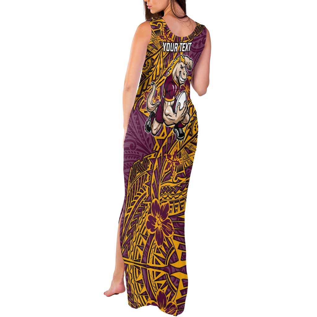 Personalised Brisbane Broncos Tank Maxi Dress Polynesian Tribal Pattern With Rugby Horse Mascot Art