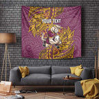 Personalised Brisbane Broncos Tapestry Polynesian Tribal Pattern With Rugby Horse Mascot Art