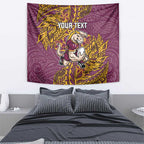 Personalised Brisbane Broncos Tapestry Polynesian Tribal Pattern With Rugby Horse Mascot Art