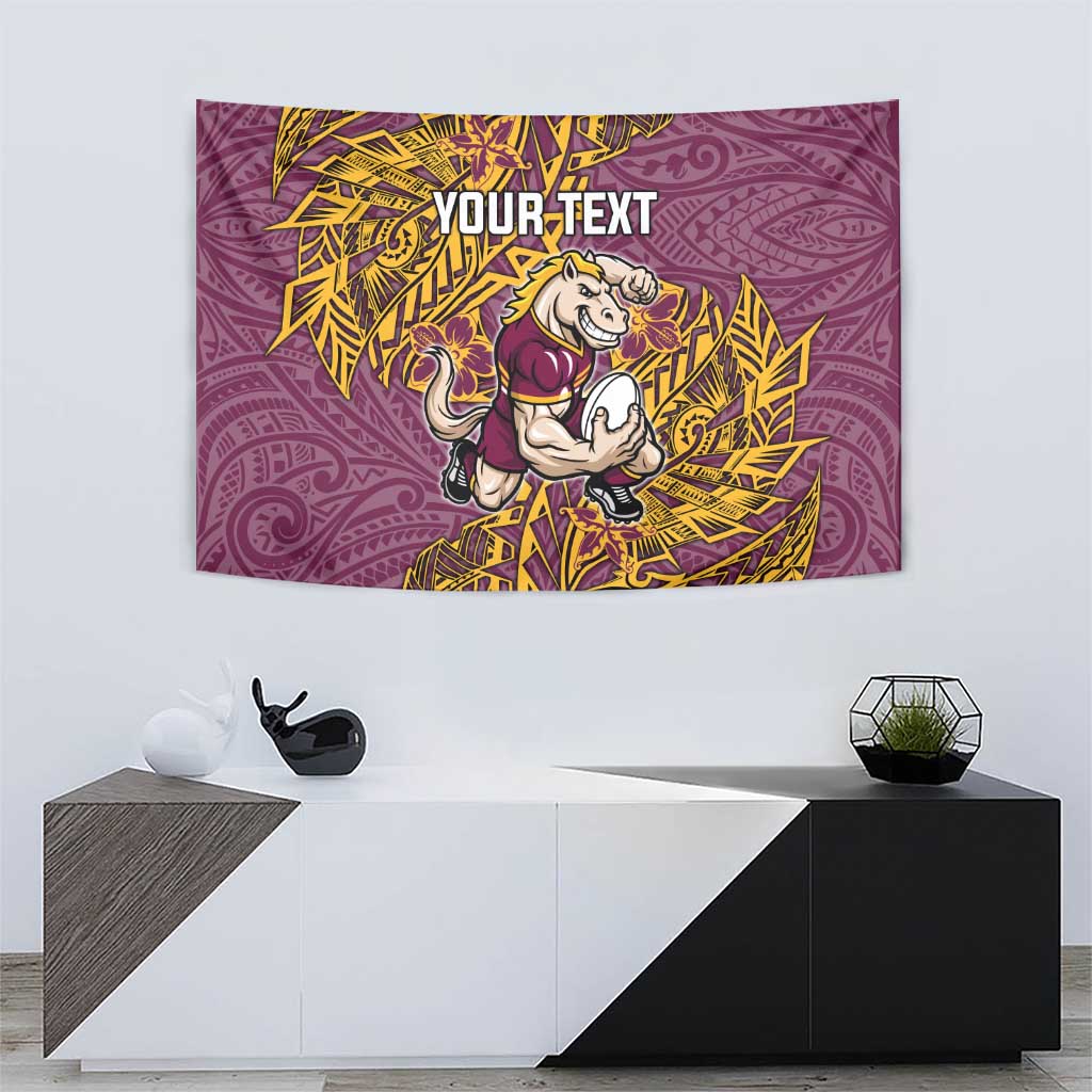 Personalised Brisbane Broncos Tapestry Polynesian Tribal Pattern With Rugby Horse Mascot Art