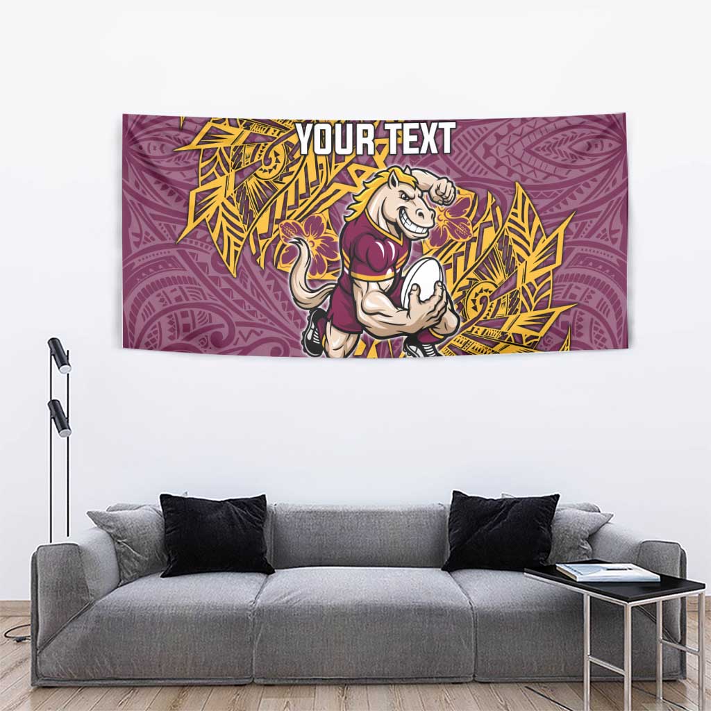 Personalised Brisbane Broncos Tapestry Polynesian Tribal Pattern With Rugby Horse Mascot Art
