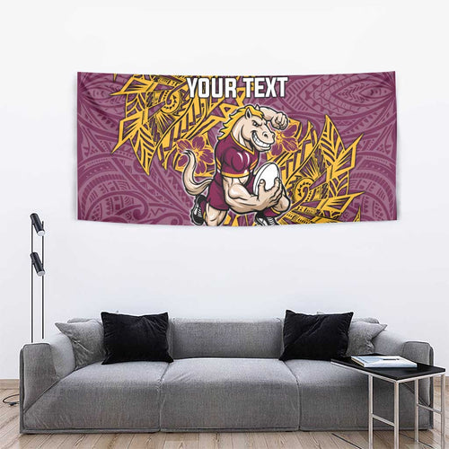 Personalised Brisbane Broncos Tapestry Polynesian Tribal Pattern With Rugby Horse Mascot Art