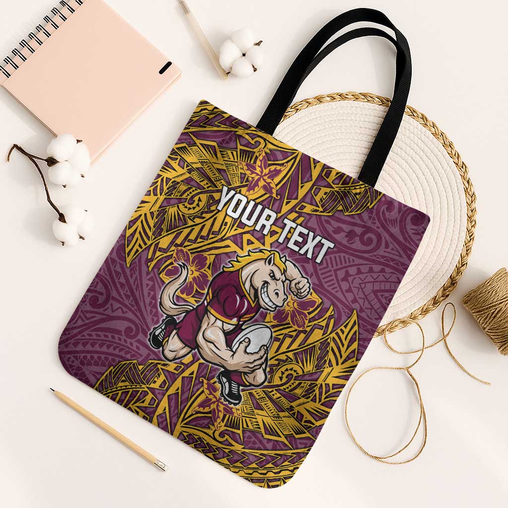 Personalised Brisbane Broncos Tote Bag Polynesian Tribal Pattern With Rugby Horse Mascot Art