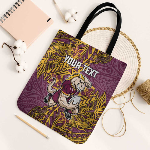 Personalised Brisbane Broncos Tote Bag Polynesian Tribal Pattern With Rugby Horse Mascot Art