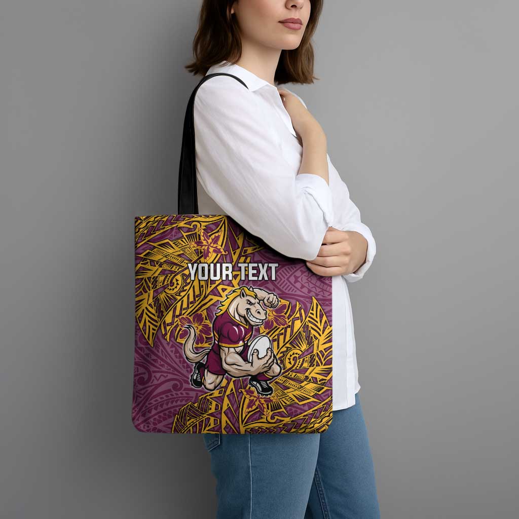 Personalised Brisbane Broncos Tote Bag Polynesian Tribal Pattern With Rugby Horse Mascot Art