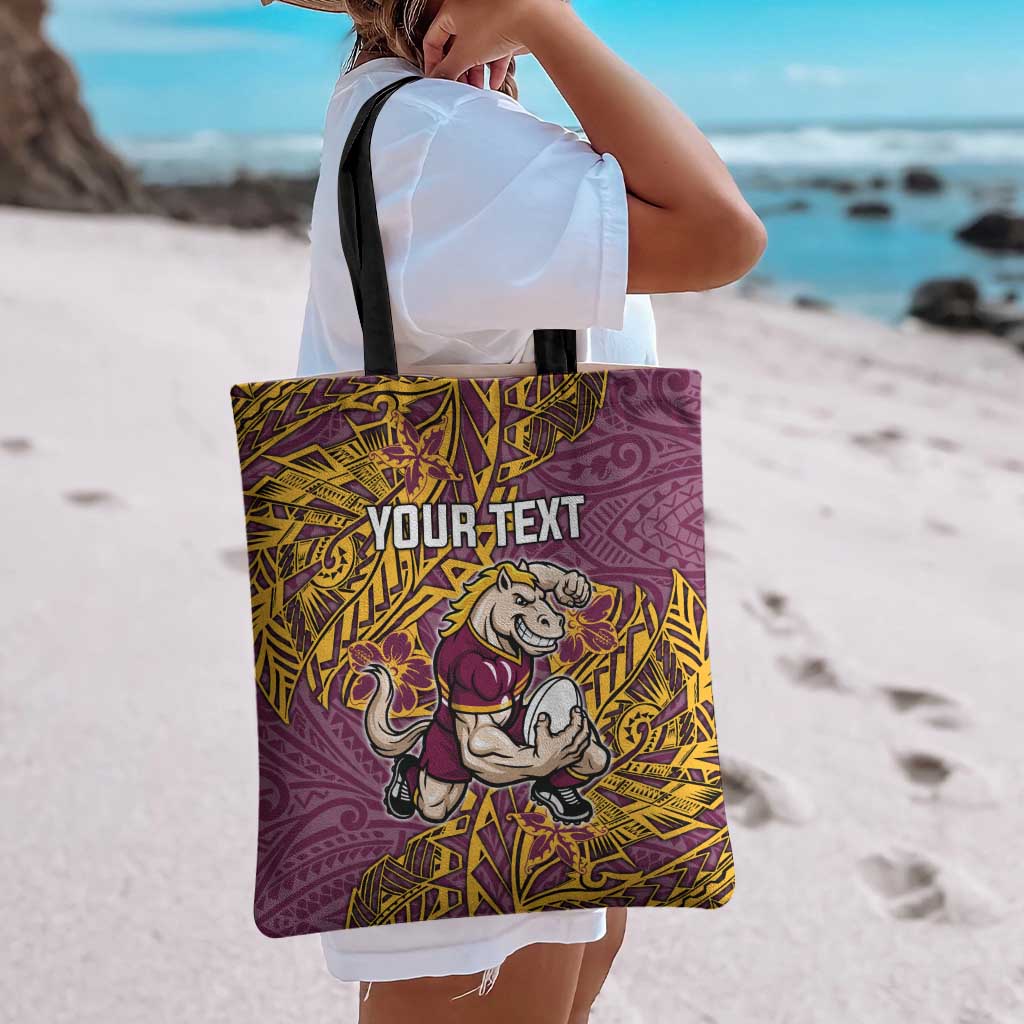 Personalised Brisbane Broncos Tote Bag Polynesian Tribal Pattern With Rugby Horse Mascot Art