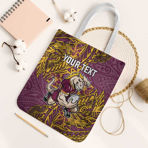 Personalised Brisbane Broncos Tote Bag Polynesian Tribal Pattern With Rugby Horse Mascot Art