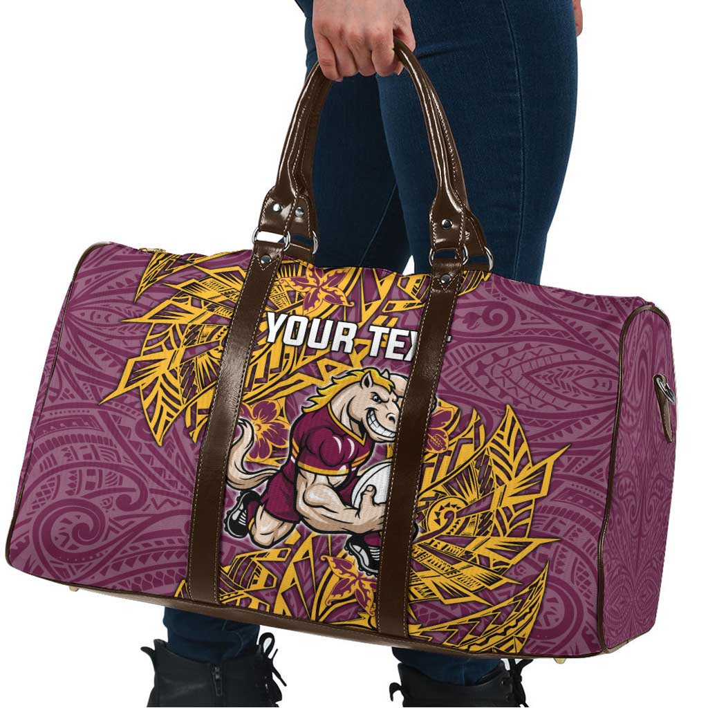 Personalised Brisbane Broncos Travel Bag Polynesian Tribal Pattern With Rugby Horse Mascot Art