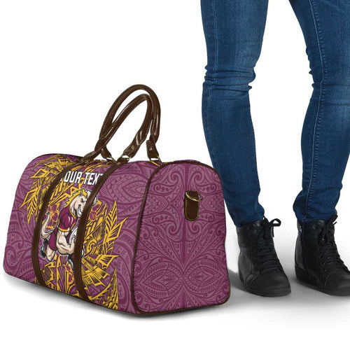 Personalised Brisbane Broncos Travel Bag Polynesian Tribal Pattern With Rugby Horse Mascot Art