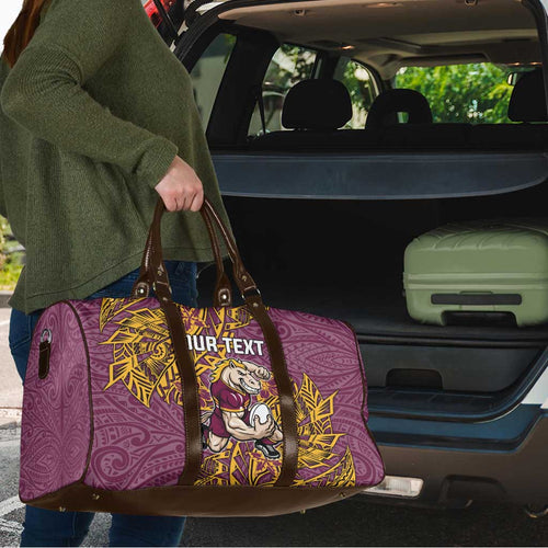 Personalised Brisbane Broncos Travel Bag Polynesian Tribal Pattern With Rugby Horse Mascot Art