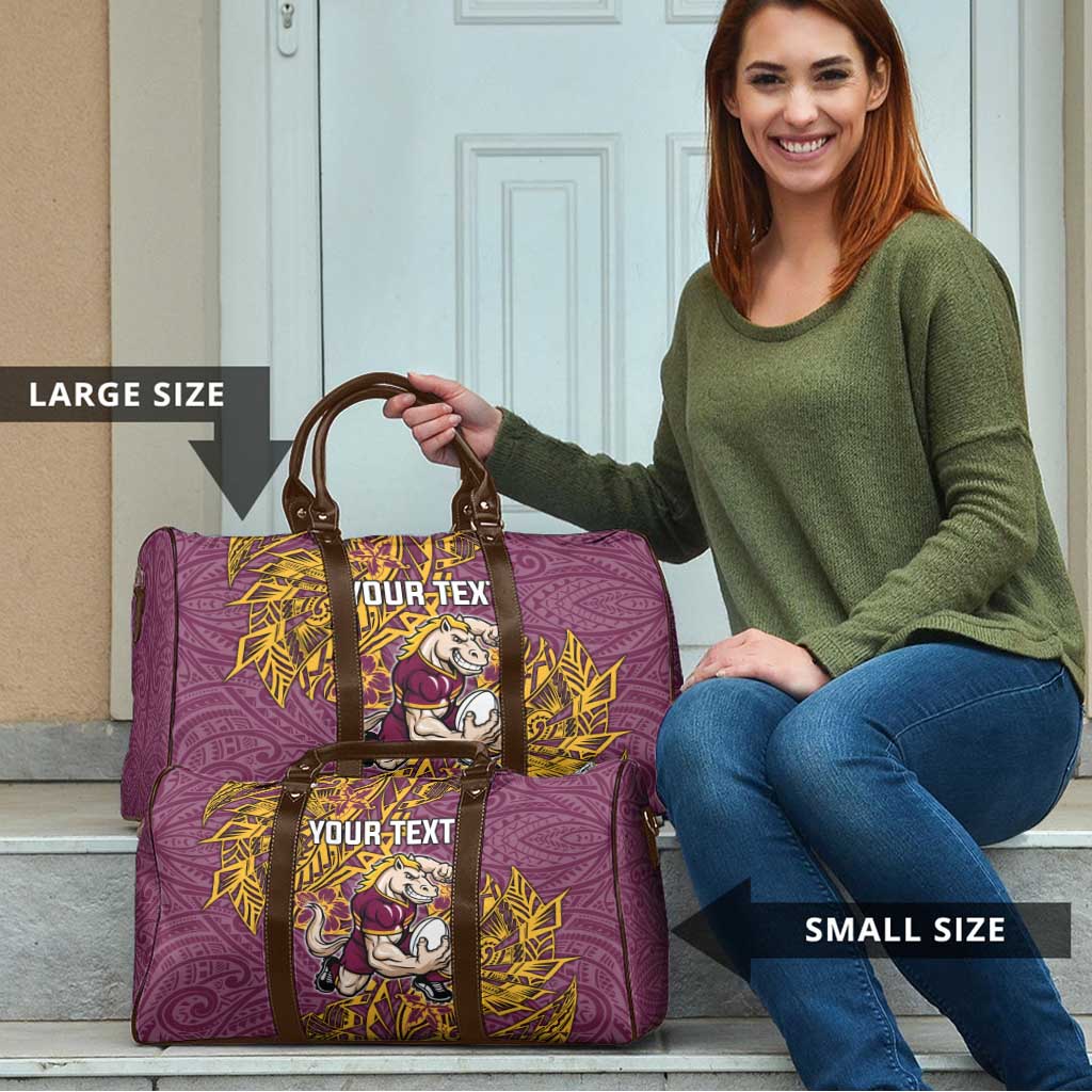 Personalised Brisbane Broncos Travel Bag Polynesian Tribal Pattern With Rugby Horse Mascot Art