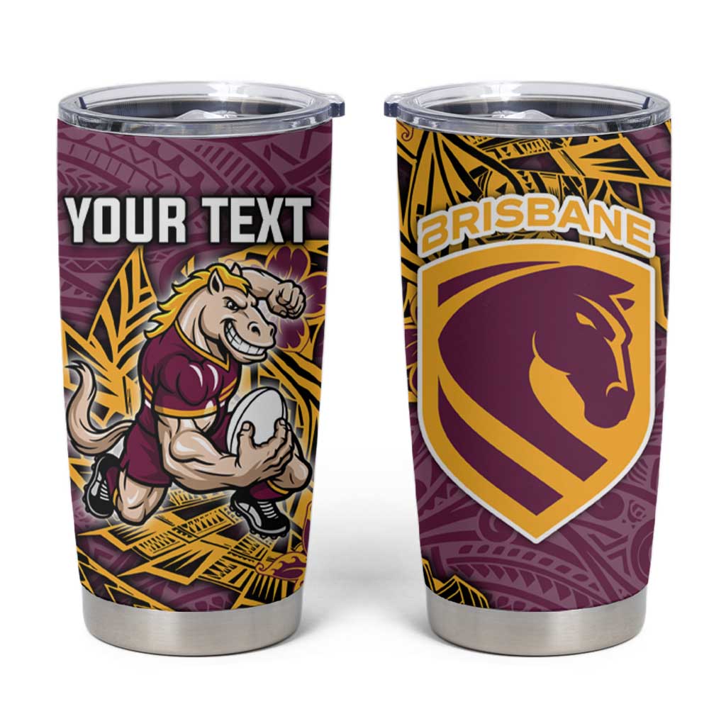 Personalised Brisbane Broncos Tumbler Cup Polynesian Tribal Pattern With Rugby Horse Mascot Art