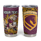 Personalised Brisbane Broncos Tumbler Cup Polynesian Tribal Pattern With Rugby Horse Mascot Art