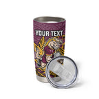 Personalised Brisbane Broncos Tumbler Cup Polynesian Tribal Pattern With Rugby Horse Mascot Art