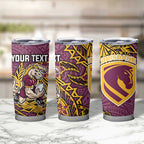Personalised Brisbane Broncos Tumbler Cup Polynesian Tribal Pattern With Rugby Horse Mascot Art