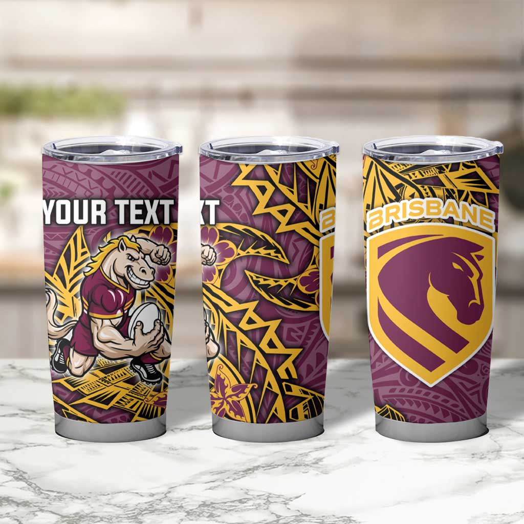 Personalised Brisbane Broncos Tumbler Cup Polynesian Tribal Pattern With Rugby Horse Mascot Art