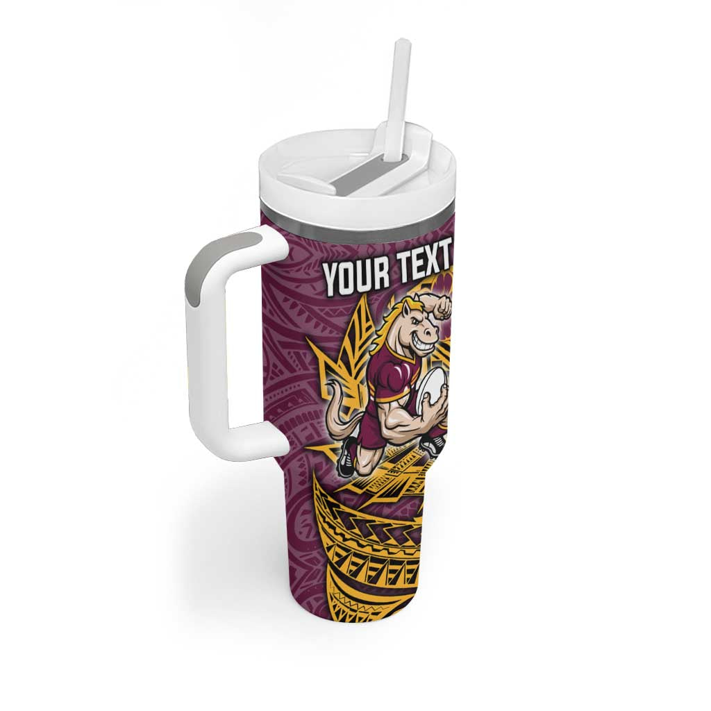 Personalised Brisbane Broncos Tumbler With Handle Polynesian Tribal Pattern With Rugby Horse Mascot Art