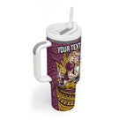 Personalised Brisbane Broncos Tumbler With Handle Polynesian Tribal Pattern With Rugby Horse Mascot Art