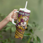 Personalised Brisbane Broncos Tumbler With Handle Polynesian Tribal Pattern With Rugby Horse Mascot Art