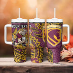 Personalised Brisbane Broncos Tumbler With Handle Polynesian Tribal Pattern With Rugby Horse Mascot Art