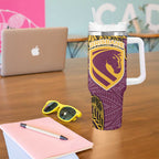 Personalised Brisbane Broncos Tumbler With Handle Polynesian Tribal Pattern With Rugby Horse Mascot Art