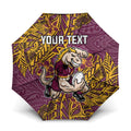 Personalised Brisbane Broncos Umbrella Polynesian Tribal Pattern With Rugby Horse Mascot Art