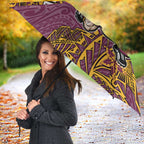 Personalised Brisbane Broncos Umbrella Polynesian Tribal Pattern With Rugby Horse Mascot Art