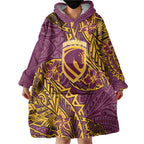 Personalised Brisbane Broncos Wearable Blanket Hoodie Polynesian Tribal Pattern With Rugby Horse Mascot Art