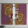 Personalised Brisbane Broncos Window Curtain Polynesian Tribal Pattern With Rugby Horse Mascot Art