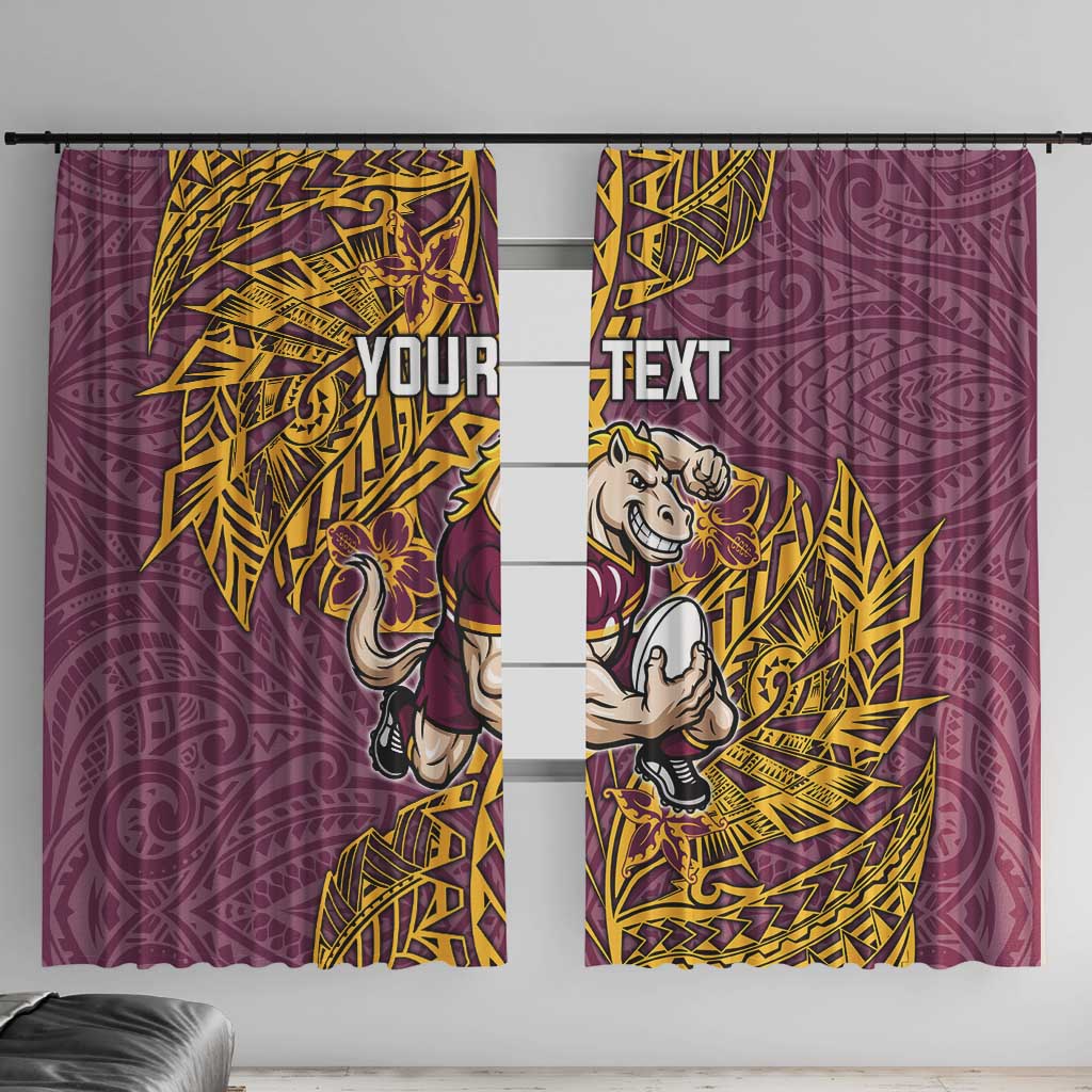 Personalised Brisbane Broncos Window Curtain Polynesian Tribal Pattern With Rugby Horse Mascot Art