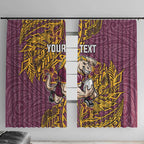 Personalised Brisbane Broncos Window Curtain Polynesian Tribal Pattern With Rugby Horse Mascot Art