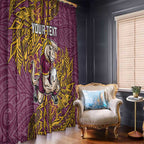 Personalised Brisbane Broncos Window Curtain Polynesian Tribal Pattern With Rugby Horse Mascot Art