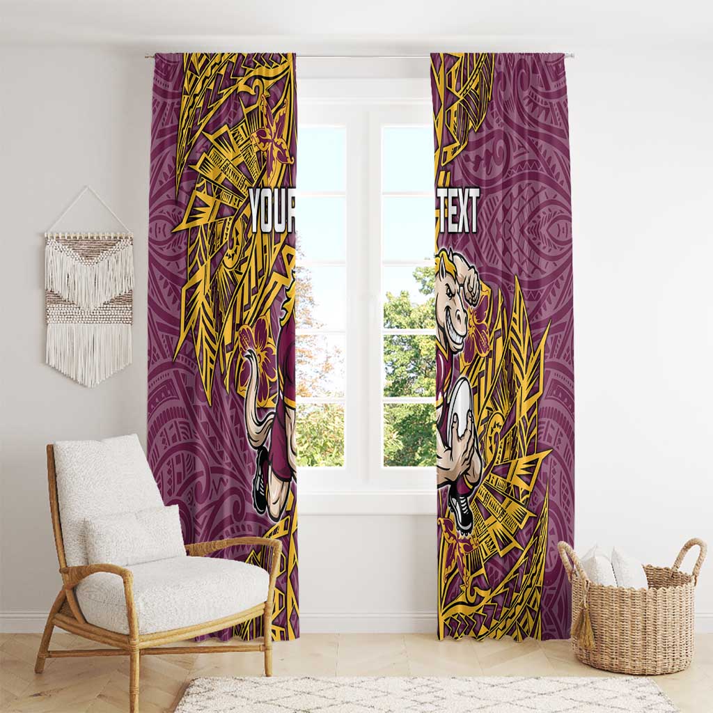 Personalised Brisbane Broncos Window Curtain Polynesian Tribal Pattern With Rugby Horse Mascot Art