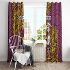 Personalised Brisbane Broncos Window Curtain Polynesian Tribal Pattern With Rugby Horse Mascot Art