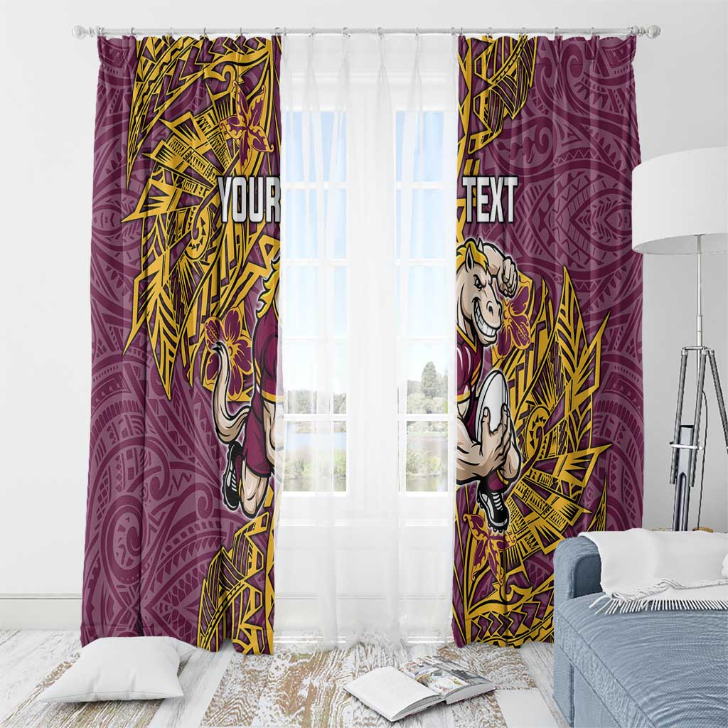 Personalised Brisbane Broncos Window Curtain Polynesian Tribal Pattern With Rugby Horse Mascot Art