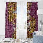Personalised Brisbane Broncos Window Curtain Polynesian Tribal Pattern With Rugby Horse Mascot Art
