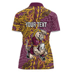 Personalised Brisbane Broncos Women Polo Shirt Polynesian Tribal Pattern With Rugby Horse Mascot Art