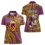 Personalised Brisbane Broncos Women Polo Shirt Polynesian Tribal Pattern With Rugby Horse Mascot Art