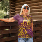 Personalised Brisbane Broncos Women Polo Shirt Polynesian Tribal Pattern With Rugby Horse Mascot Art