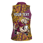 Personalised Brisbane Broncos Women Sleeveless Polo Shirt Polynesian Tribal Pattern With Rugby Horse Mascot Art