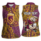 Personalised Brisbane Broncos Women Sleeveless Polo Shirt Polynesian Tribal Pattern With Rugby Horse Mascot Art