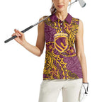 Personalised Brisbane Broncos Women Sleeveless Polo Shirt Polynesian Tribal Pattern With Rugby Horse Mascot Art