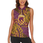 Personalised Brisbane Broncos Women Sleeveless Polo Shirt Polynesian Tribal Pattern With Rugby Horse Mascot Art