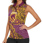 Personalised Brisbane Broncos Women Sleeveless Polo Shirt Polynesian Tribal Pattern With Rugby Horse Mascot Art