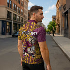 Personalised Brisbane Broncos Zipper Polo Shirt Polynesian Tribal Pattern With Rugby Horse Mascot Art
