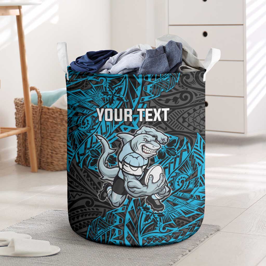 Personalised Cronulla-Sutherland Sharks Laundry Basket Polynesian Tribal Pattern With Rugby Shark Mascot Art