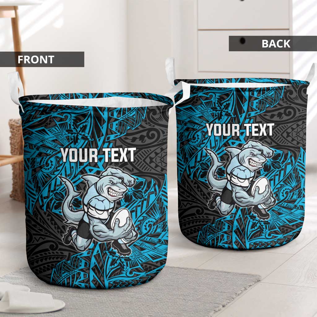 Personalised Cronulla-Sutherland Sharks Laundry Basket Polynesian Tribal Pattern With Rugby Shark Mascot Art