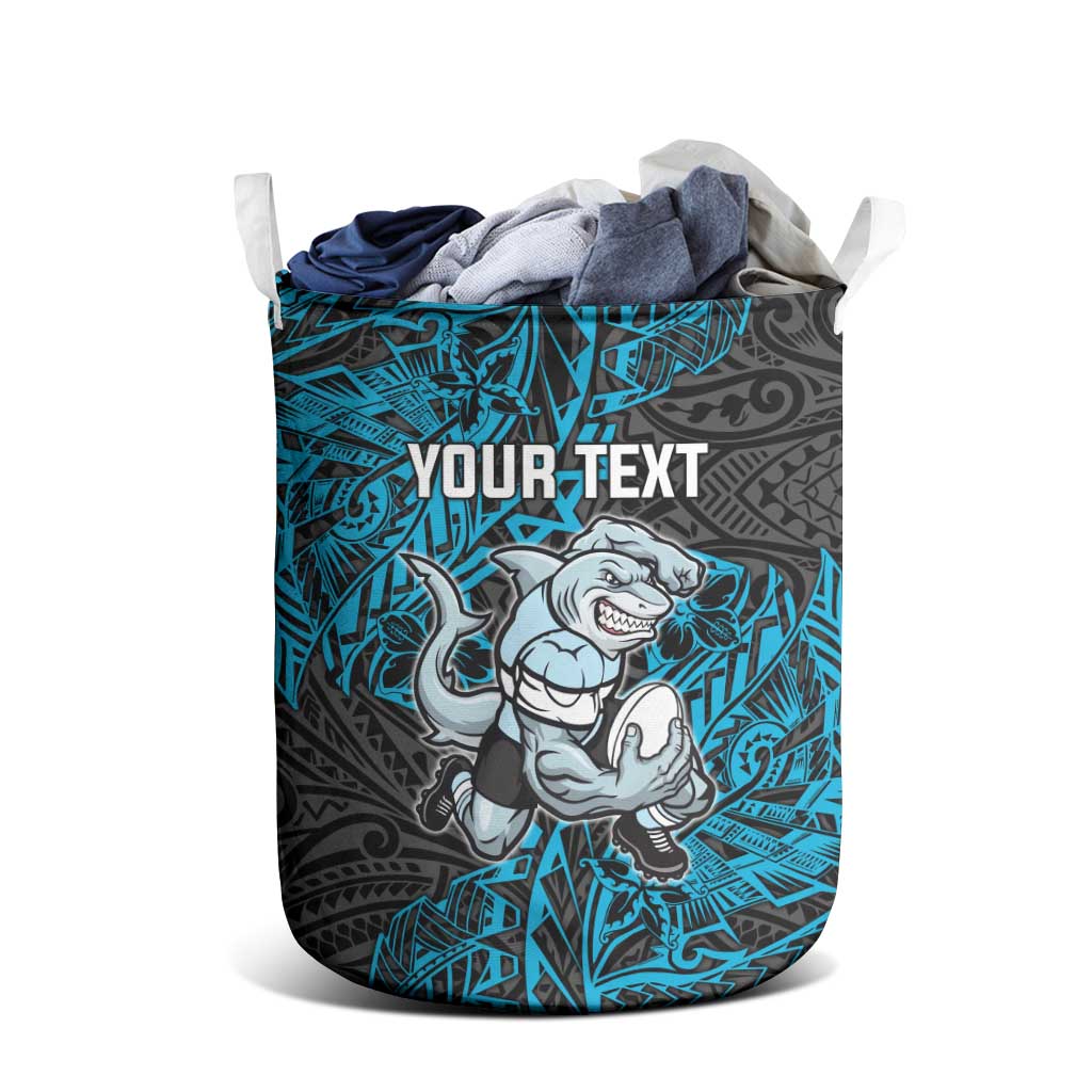 Personalised Cronulla-Sutherland Sharks Laundry Basket Polynesian Tribal Pattern With Rugby Shark Mascot Art