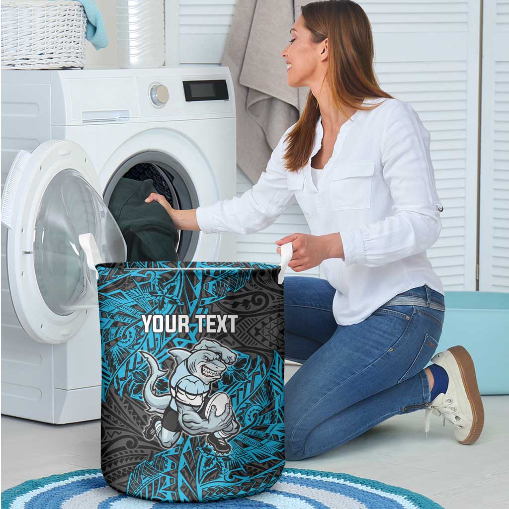 Personalised Cronulla-Sutherland Sharks Laundry Basket Polynesian Tribal Pattern With Rugby Shark Mascot Art