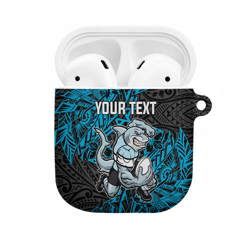 Personalised Cronulla-Sutherland Sharks AirPods Case Polynesian Tribal Pattern With Rugby Shark Mascot Art
